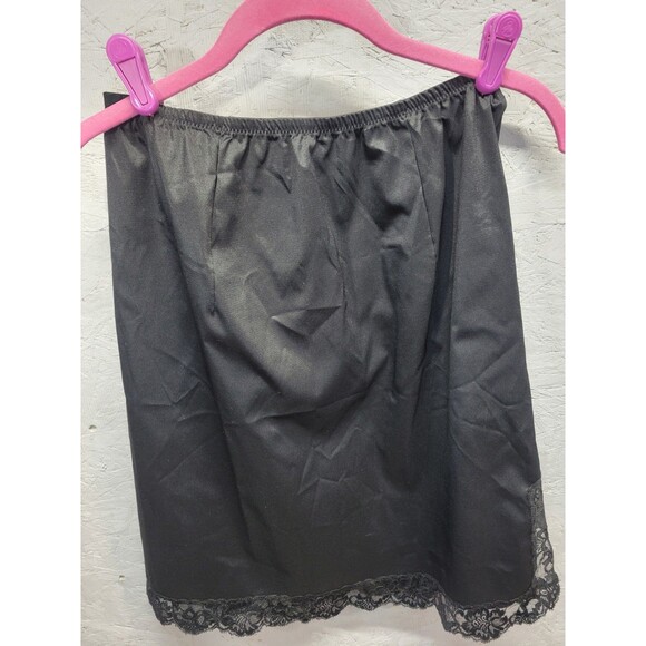 Vtg Vanity Fair Half Slip Nylon Lace Slit Black Zipup Back‎ Lingerie Sz M - Picture 1 of 12